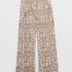 American Eagle Outfitters Beige Leopard-Print Wide Leg Pants